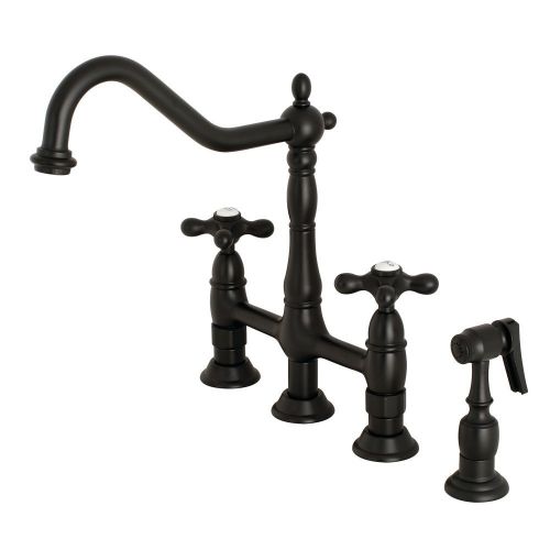  Kingston Brass KS1270AXBS Heritage 8 Center Kitchen Bridge Faucet 8-9/16 in Spout Reach Matte Black