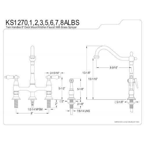  Kingston Brass KS1271ALBS Heritage Kitchen Faucet With Brass Sprayer 8-9/16 Polished Chrome