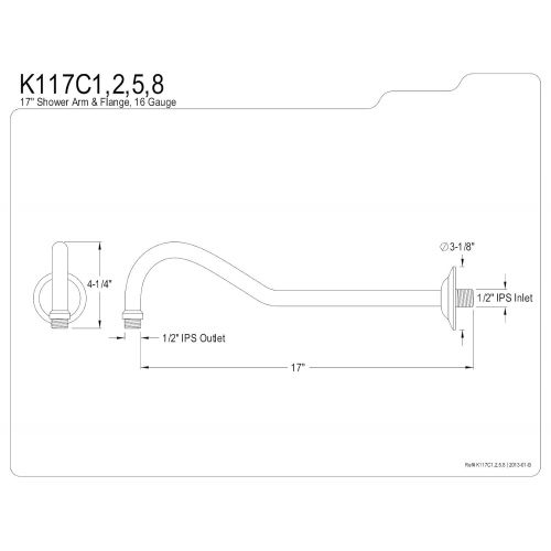  Kingston Brass K117C5 Designer Trimscape Showerscape 17-Inch Shower Arm, Oil Rubbed Bronze