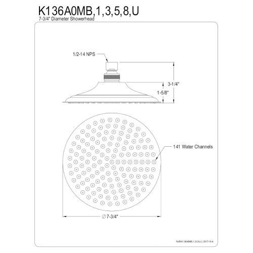  Kingston Brass K136A0MB Victorian Showerhead, Matte Black