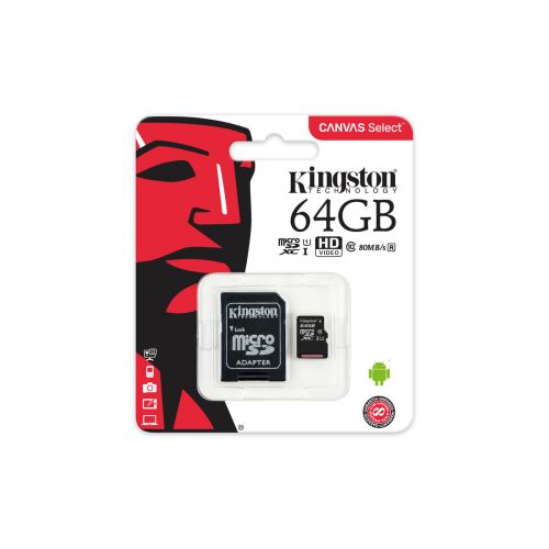  Kingston Digital 64GB microSDHC Canvas Select 80R CL10 UHS-I Card + SD Adapter(**BUY TWO AND SAVE, SEE EXCLUSIVE BUNDLE OFFER BELOW**)