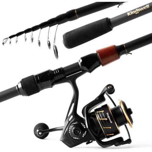  KINGSWELL Telescopic Fishing Rod and Reel Combo, Premium Graphite Carbon Collapsible Fishing Pole with Spinning Reel, Portable Travel kit for Adults Kids