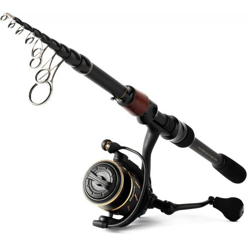  KINGSWELL Telescopic Fishing Rod and Reel Combo, Premium Graphite Carbon Collapsible Fishing Pole with Spinning Reel, Portable Travel kit for Adults Kids