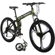 Kingttu G6 Folding Mountain Bike 26 Inches 3 Spoke Wheels Adult Foldable Bike Dual Suspension Folding Bike 21 Speed Mountain Bicycle