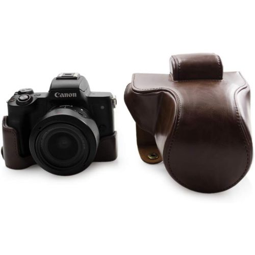  EOS M50 Case, kinokoo Full Case for Canon EOS M50 and 15-45mm Lens,PU Leather Cover Bag Protective Case (coffee)