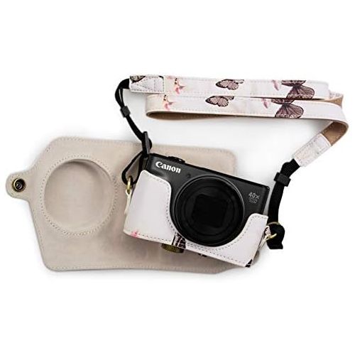  kinokoo Canon PU Leather Camera Case with Shoulder Strap for Canon PowerShot SX720 HS SX730 HS and SX740 HS(White)
