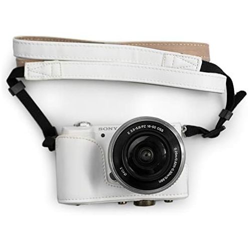  kinokoo PU Leather Camera Case with a Half Case Compatible for Sony A5000 A5100 NEX-3N and 16-50mm Lens(White)