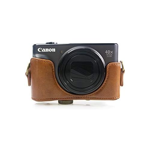  kinokoo Canon PU Leather Camera Case with Shoulder Strap for Canon PowerShot SX720 HS SX730 and SX740 HS (Brown)