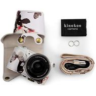 kinokoo PU Leather Camera Case Flowers Pattern Tailored for Sony A5000 A5100 NEX-3N and Specialized for 16-50mm Lens(White)