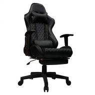 Kinsal Ergonomic High-Back Large Size Gaming Chair with Massage Function, Office Desk Chair Swivel Black PC Gaming Chair with Extra Soft Headrest, Lumbar Support and Retractible Fo