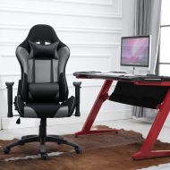 Kinsal Samincom New Fabric and PU Gaming Chair Racing Chair Backrest and Height Adjustable E-Sports Chair Ergonomic Computer Office Chair with Headrest and Lumbar Support Pillows (Black/G