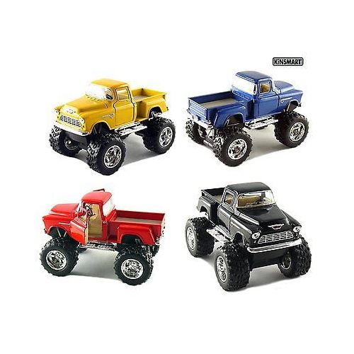  KINSMART Set of 4 Trucks 5 1955 Chevy Car 4x4 Pick Up Monster Truck Kids Toy Game Gift