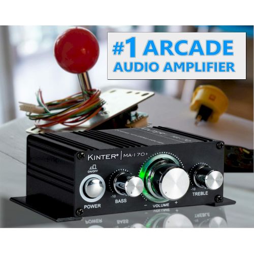  [아마존베스트]Kinter MA170+ 2-Channel Auto Home Cycle Arcade DIY 2 x 18 W Mini Amplifier Bass Treble RCA Input Audio Mini Amplifier with 12V 3A Power Supply Black
