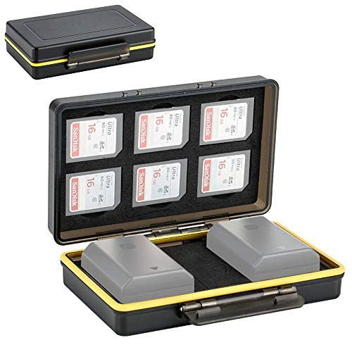  Kiorafoto SD Card Holder & Camera Battery Case 2in1 Storage Box for 6 SD SDHC SDXC Memory Cards + 2 Canon LP-E6 LP-E6N Batteries on EOS R 5D Mark IV III II 5DM4 5DM3 5DM2 5Ds 5DsR 6D 6DM2 7D