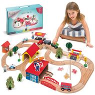 KipiPol Wooden Train Tracks Set for Kids, Toddler Boys and Girls 3, 4, 5 Years Old and Up - 69 Pieces  Premium Wood Construction Toys - Fits Thomas, Brio, IKEA, Imaginarium, Melis