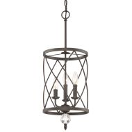 Kira Home Eleanor 13 3-Light Traditional Foyer Light Pendant Chandelier, Cylinder Metal Shade, Adjustable Height, Oil-Rubbed Bronze Finish