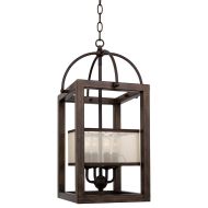 Kira Home Raven 23 4-Light Traditional Foyer Lantern Cage Chandelier, Metal Frame + Mission Wood Style Finish