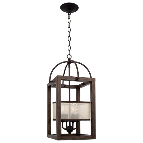  Kira Home Raven 23 4-Light Traditional Foyer Lantern Cage Chandelier, Metal Frame + Mission Wood Style Finish