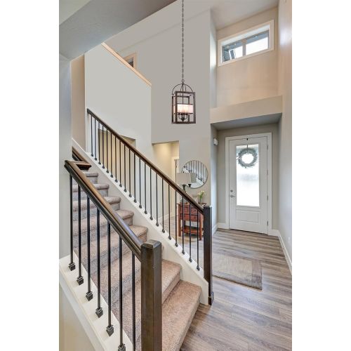  Kira Home Raven 23 4-Light Traditional Foyer Lantern Cage Chandelier, Metal Frame + Mission Wood Style Finish