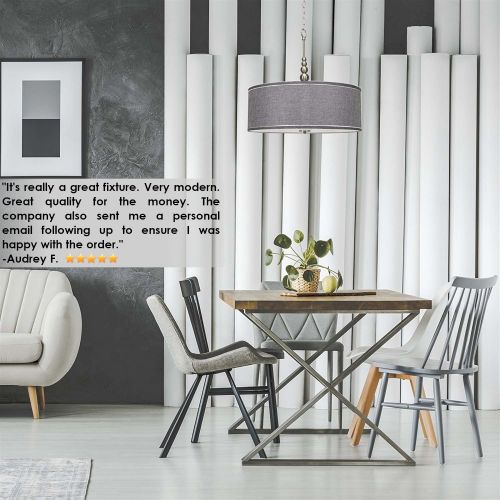  Kira Home Adelade 22 Modern 3-Light Drum Pendant Chandelier, Gray Fabric Shade, Tempered Glass Diffuser, Adjustable Height, Brushed Nickel Finish