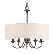 Kira Home Quinn 21 Traditional 5-Light Chandelier + White Linen Drum Shade, Oil-Rubbed Bronze Finish