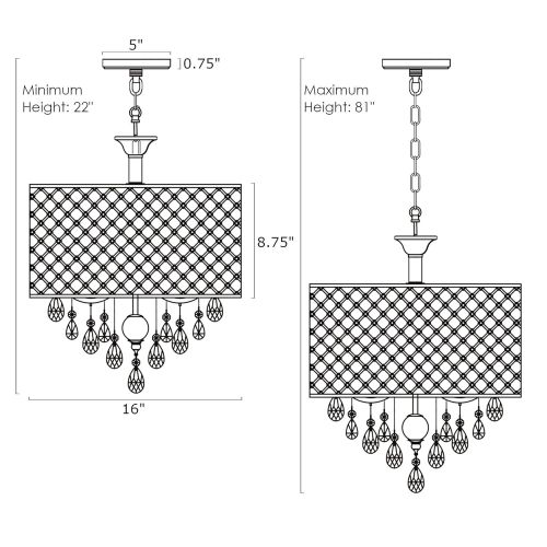  Kira Home Briolette 16 Modern Chic 4-Light Crystal Pendant Chandelier + Beaded Drum Shade, Dimmable, Adjustable Chain, Chrome Finish