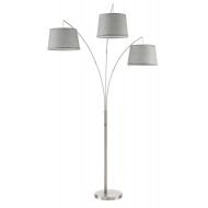 Kira Home Akira 78.5 Modern 3-Light Arc Floor Lamp with 3-Way Switch, Gray Burlap Shades + Brushed Nickel Finish