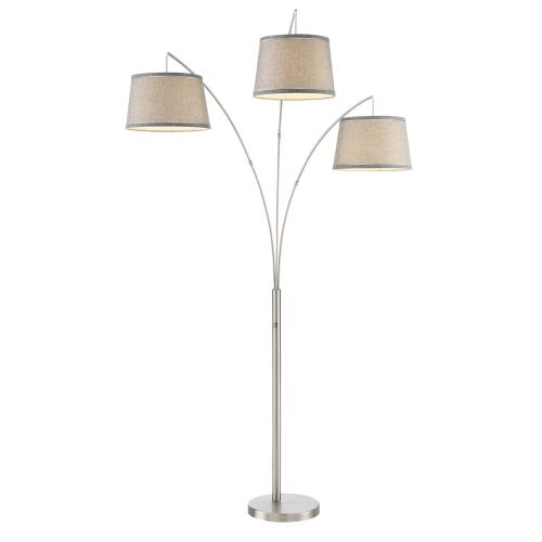  Kira Home Akira 78.5 Modern 3-Light Arc Floor Lamp with 3-Way Switch, Gray Burlap Shades + Brushed Nickel Finish