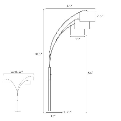  Kira Home Akira 78.5 Modern 3-Light Arc Floor Lamp with 3-Way Switch, Gray Burlap Shades + Brushed Nickel Finish