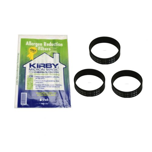  Genuine Kirby Universal Bags: 1 Pack (6 bags) of Universal HEPA White Cloth Bags Kirby Part 204811 and 3 Kirby Belts Par