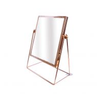 Kirinstores Nordic Style Metal Minimalist Luxury 3D Makeup Mirrorr Princess Dressing Table Desktop Mirror Beauty Decorative Mirror Exquisite Lace-Cut Copper Strips Freely Flipped Angled (Squar