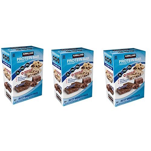  Kirkland Signature Variety Protein Bars 20 count, 21G Of Protein, 4G Of Carbs and 1G Of Sugar, Chocolate Brownie and Chocolate Chip Cookie Dough, 3 Boxes