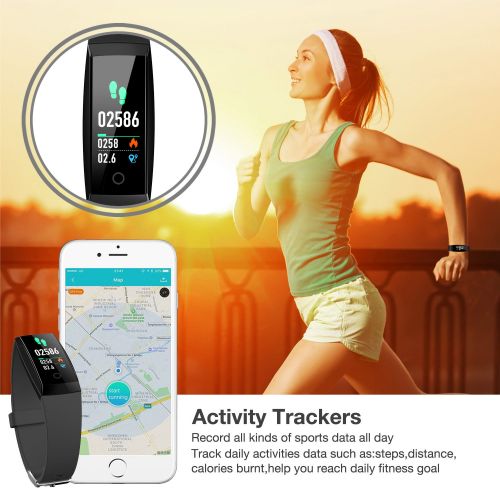  Kirlor Fitness Tracker, Colorful Screen Smart Bracelet with Heart Rate Blood Pressure Monitor,Smart Watch Pedometer Activity Tracker Bluetooth for Android & iOS