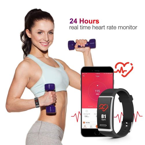  Kirlor Fitness Tracker, Waterproof Color Screen Smart Bracelet with Heart Rate Blood Pressure Monitor,Smart Watch Pedometer Activity Tracker Bluetooth for Android & iOS