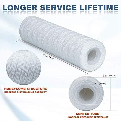  [아마존베스트]Kirmax 10 Micron String Wound Sediment Water Filter Cartridge, 6 Pack, All House Sediment Filtration, Universal