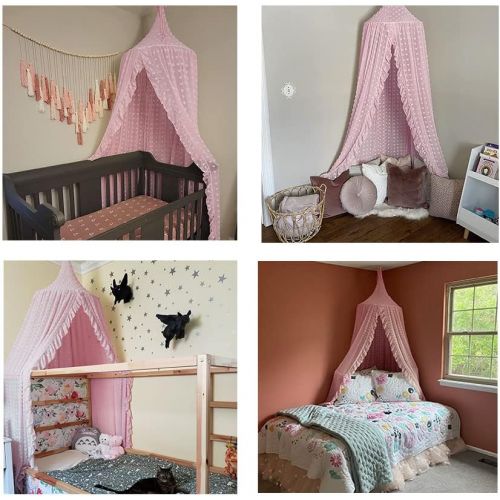  [아마존베스트]Kishome Kids Bed Canopy Mosquito Net Princess Canopy for Girl Baby Bed, Round Dome Hanging Yarn Play Tent Bedding Unique Lace Netting Curtain Reading Nook Nursery Bedroom Indoor Game House