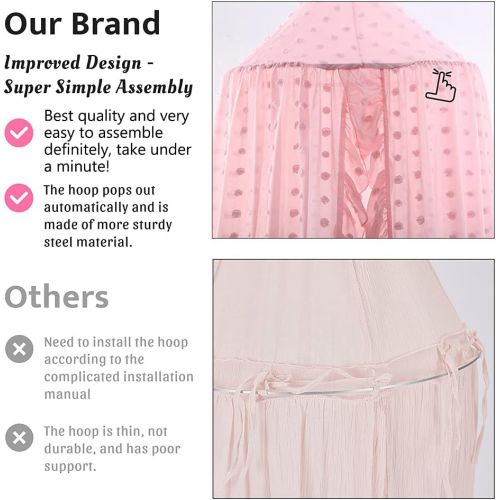  [아마존베스트]Kishome Kids Bed Canopy Mosquito Net Princess Canopy for Girl Baby Bed, Round Dome Hanging Yarn Play Tent Bedding Unique Lace Netting Curtain Reading Nook Nursery Bedroom Indoor Game House