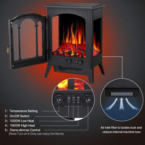  [아마존베스트]Kismile 3D Infrared Electric Fireplace Stove, Freestanding Fireplace Heater With Realistic Flame Effects, Portable Indoor Space HeaterWith Overheating Safety System, Adjustable Br