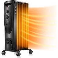 Kismile 1500W Oil-Filled Radiator Heater, Oil Heater with 3 Heat Settings, Heater with Adjustable Thermostat, Overheat & Tip-Over Protection, Portable Safety Features for Home Offi