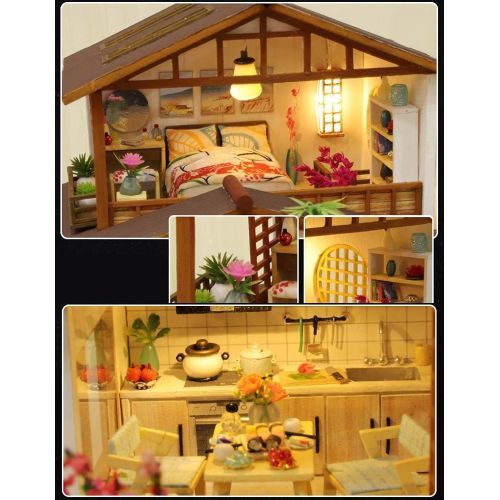  Kisoy Dollhouse Miniature with Furniture Kit, Handmade Great Japanese Courtyard Style DIY House Model for Teens Adult Gift (Sakura Courtyard Whisper)