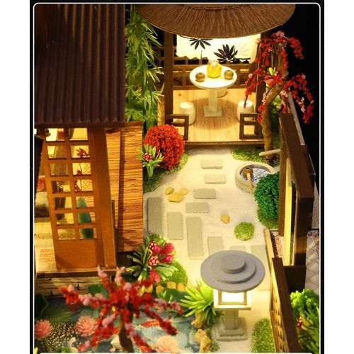  Kisoy Dollhouse Miniature with Furniture Kit, Handmade Great Japanese Courtyard Style DIY House Model for Teens Adult Gift (Sakura Courtyard Whisper)