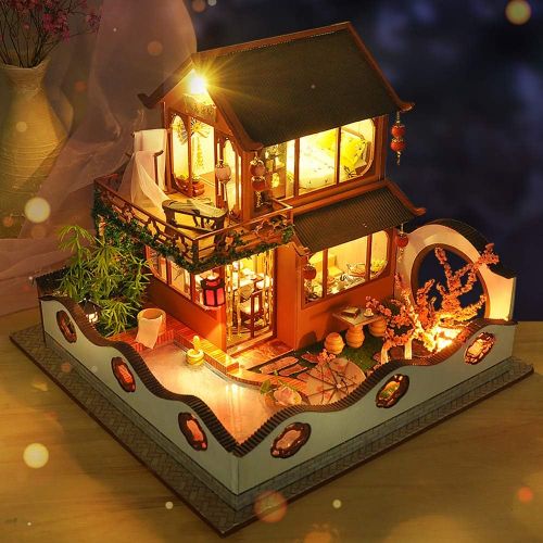  Kisoy Romantic and Cute Dollhouse Miniature DIY House Kit Creative Room Perfect DIY Gift for Friends, Lovers and Families (Peach Blossom Valley)