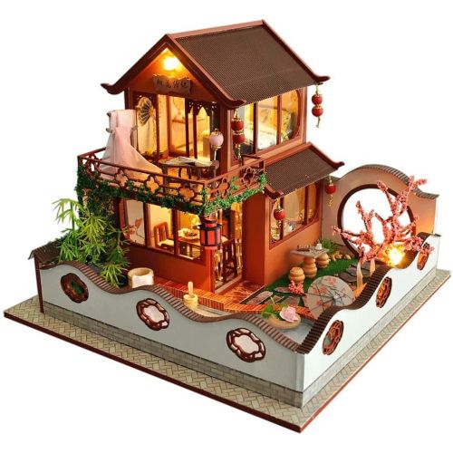  Kisoy Romantic and Cute Dollhouse Miniature DIY House Kit Creative Room Perfect DIY Gift for Friends, Lovers and Families (Peach Blossom Valley)