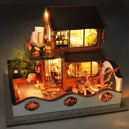  Kisoy Romantic and Cute Dollhouse Miniature DIY House Kit Creative Room Perfect DIY Gift for Friends, Lovers and Families (Peach Blossom Valley)