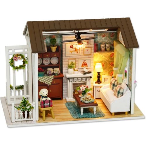  Kisoy Romantic and Cute Dollhouse Miniature DIY House Kit Creative Room Perfect DIY Gift for Friends,Lovers and Families(Perfect Happy Time)