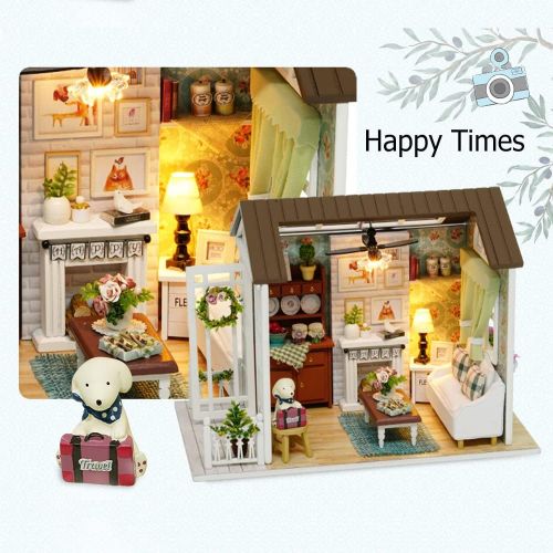  Kisoy Romantic and Cute Dollhouse Miniature DIY House Kit Creative Room Perfect DIY Gift for Friends,Lovers and Families(Perfect Happy Time)