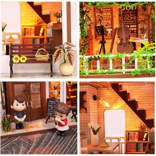 Kisoy Romantic and Cute Dollhouse Miniature DIY House Kit Creative Room Perfect DIY Gift for Friends,Lovers and Families Comes with Dust Proof Cover and Music Movement (Rainbow Caf
