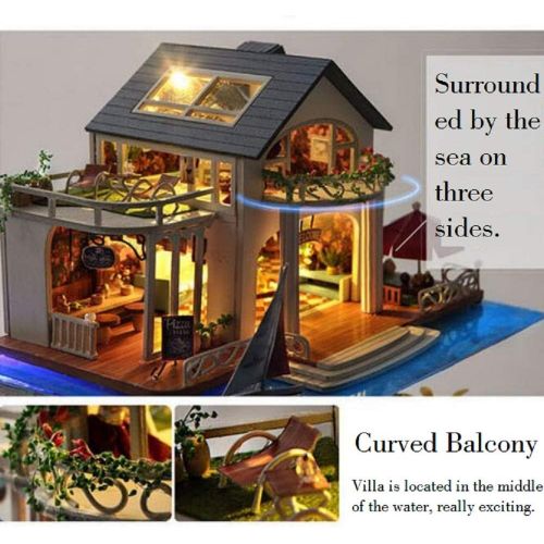  Kisoy Miniature DIY Dollhouse Kit with Furniture Accessories Creative Gift for Lovers and Friends (Impression of Hawaii) with Dust Proof Cover and LED Lights