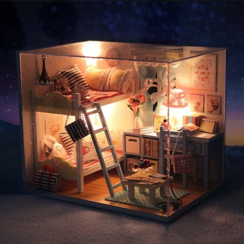  Kisoy Romantic and Cute Dollhouse Miniature DIY House Kit Creative Room Perfect DIY Gift for Friends,Lovers and Families(Dancing Youth) Plus Dust Proof Cover, Musi Movement and Lig