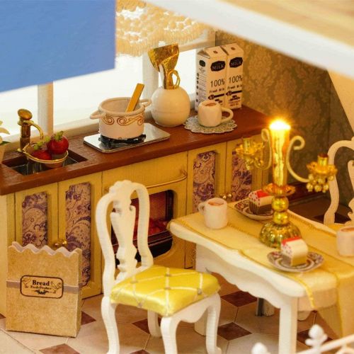  Kisoy Romantic and Cute Dollhouse Miniature DIY House Kit Creative Room Perfect DIY Gift for Friends,Lovers and Families(Seattle Night-Yellow Car Plus Dust Proof Cover)